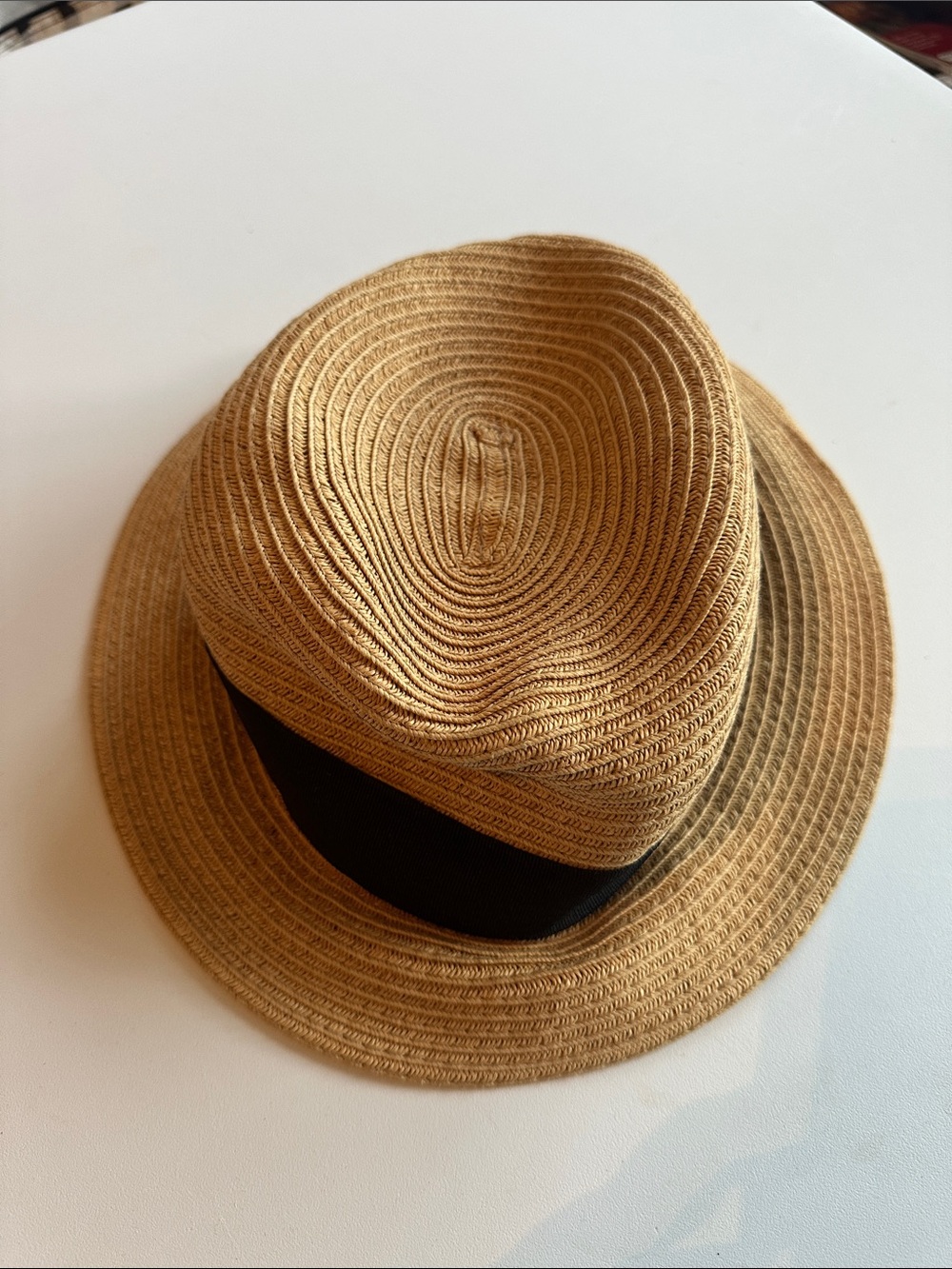 Straw Fedora Hat with Black Band - Tan